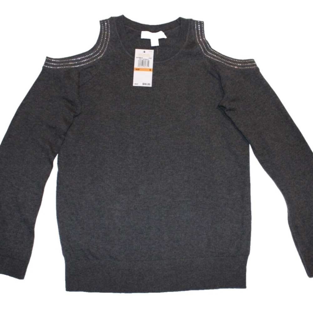 NWT Michael Kors Womens Gray Cold Shoulder Sweater